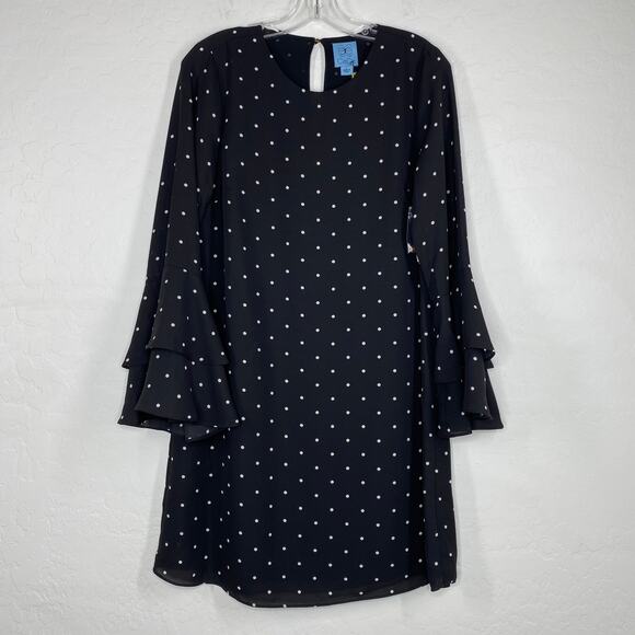 CeCe Bed of Roses Black Polka Dot Bell Sleeve Shift Mini Dress 2 - Picture 5 of 10